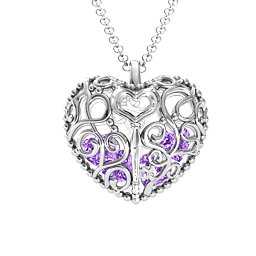 Filigree Lock & Key Heart Cage Pendant in 925 Sterling Silver with Amethyst, Aquamarine, and Emerald