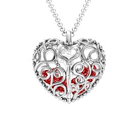Filigree Lock & Key Heart Cage Pendant in 925 Sterling Silver with Garnet, Aquamarine, and Emerald