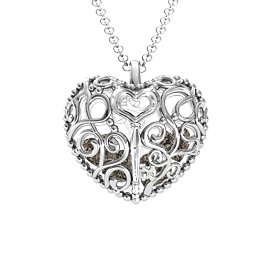 Filigree Lock & Key Heart Cage Pendant in 925 Sterling Silver with Smokey Quartz, Aquamarine, and Emerald
