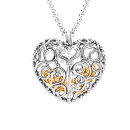 Filigree Lock & Key Heart Cage Pendant in 925 Sterling Silver with Citrine, Aquamarine, and Emerald