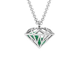Diamond Cage Pendant with 1 - 4 Gemstones in 925 Sterling Silver with Emerald