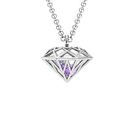 Diamond Cage Pendant with 1 - 4 Gemstones in 925 Sterling Silver with Amethyst and Cubic Zirconia