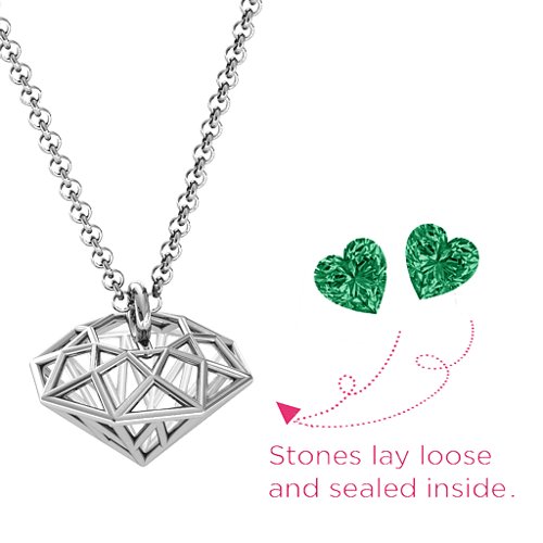 Diamond Cage Pendant with 1 - 4 Gemstones – Sterling Silver with Emerald