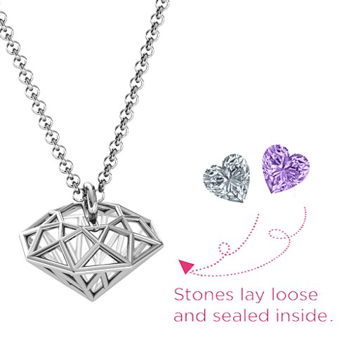 Diamond Cage Pendant with 1 - 4 Gemstones – Sterling Silver with Amethyst and Cubic Zirconia
