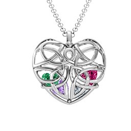 Celtic Trinity Knot Caged Heart Pendant in 925 Sterling Silver with Amethyst, Cubic Zirconia, Ruby, Emerald, and Aquamarine