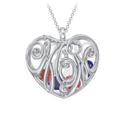 Graceful Mom Heart Cage Pendant With 2-8 Birthstones