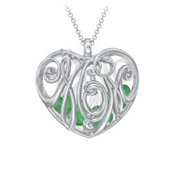 Graceful Mom Heart Cage Pendant With 2-8 Birthstones in 925 Sterling Silver with Emerald, Blue Sapphire, Blue Topaz, and Ruby