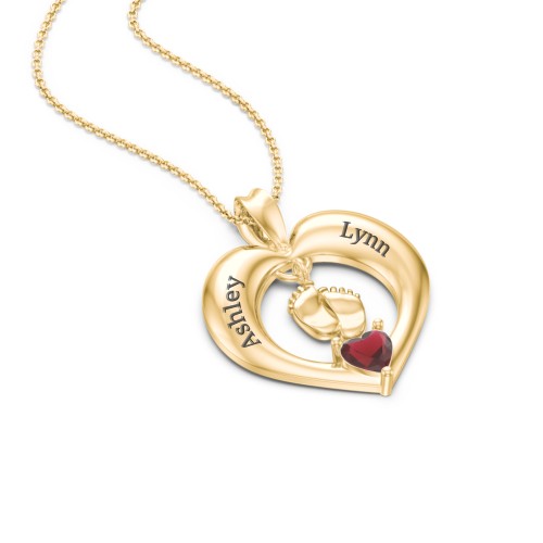 Precious Gift Baby Feet Charm Pendant – 10K Yellow Gold with Garnet