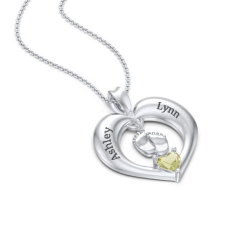Precious Gift Baby Feet Charm Pendant – Sterling Silver with Peridot