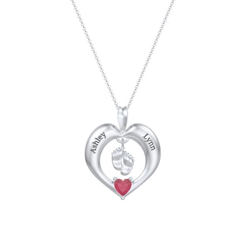 Precious Gift Baby Feet Charm Pendant – Sterling Silver with Ruby