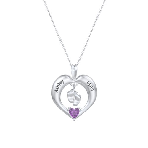 Precious Gift Baby Feet Charm Pendant – Sterling Silver with Amethyst