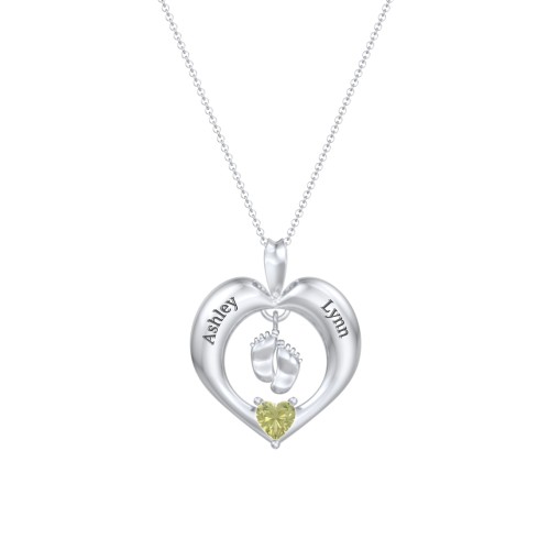 Precious Gift Baby Feet Charm Pendant – Sterling Silver with Peridot