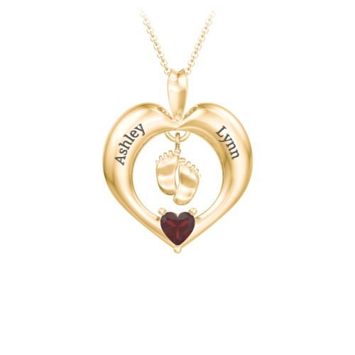 Precious Gift Baby Feet Charm Pendant – 10K Yellow Gold with Garnet