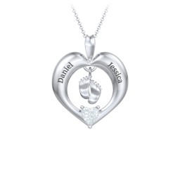 Precious Gift Baby Feet Charm Pendant in 925 Sterling Silver with Aquamarine