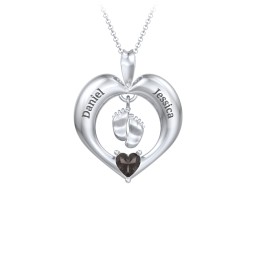 Precious Gift Baby Feet Charm Pendant in 925 Sterling Silver with Smokey Quartz