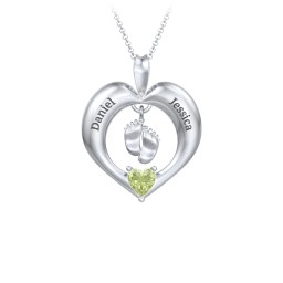 Precious Gift Baby Feet Charm Pendant in 925 Sterling Silver with Peridot