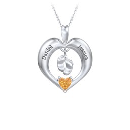 Precious Gift Baby Feet Charm Pendant in 925 Sterling Silver with Citrine