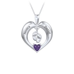 Precious Gift Baby Feet Charm Pendant in 925 Sterling Silver with Amethyst