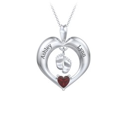 Precious Gift Baby Feet Charm Pendant in 925 Sterling Silver with Garnet