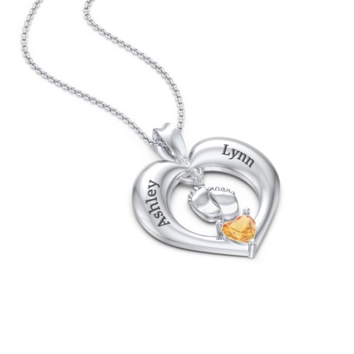Precious Gift Baby Feet Charm Pendant – Sterling Silver with Citrine