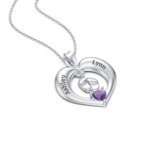 Precious Gift Baby Feet Charm Pendant – Sterling Silver with Amethyst