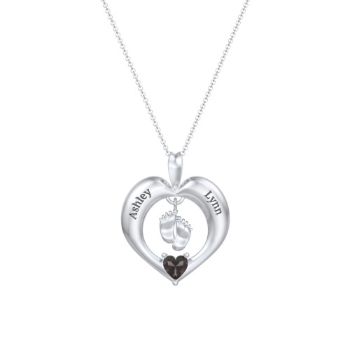 Precious Gift Baby Feet Charm Pendant – Sterling Silver with Smokey Quartz