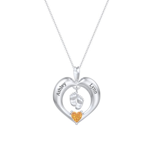 Precious Gift Baby Feet Charm Pendant – Sterling Silver with Citrine