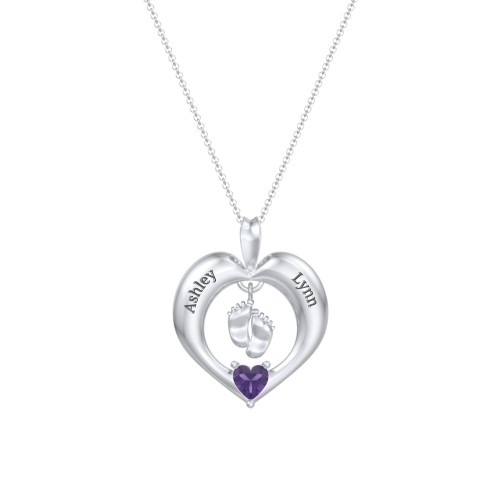 Precious Gift Baby Feet Charm Pendant – Sterling Silver with Amethyst