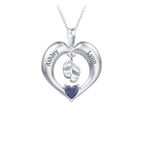 Precious Gift Baby Feet Charm Pendant – Sterling Silver with Blue Sapphire