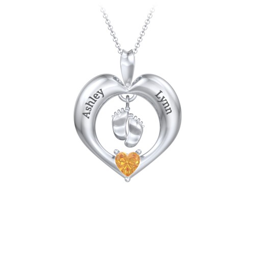 Precious Gift Baby Feet Charm Pendant – Sterling Silver with Citrine