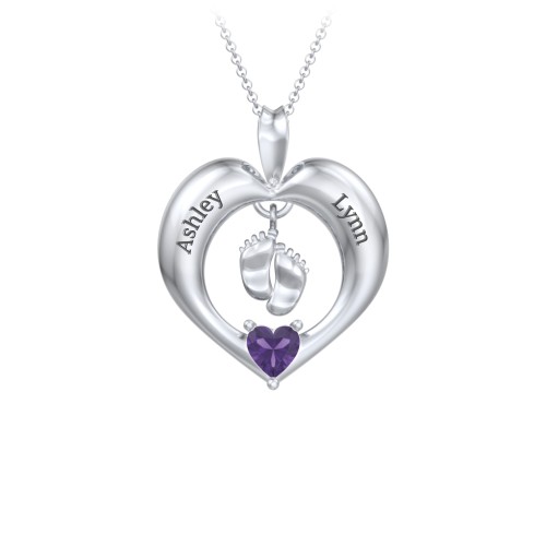 Precious Gift Baby Feet Charm Pendant – Sterling Silver with Amethyst