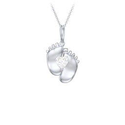 Engravable Baby Feet Birthstone Pendant in 925 Sterling Silver with Diamond