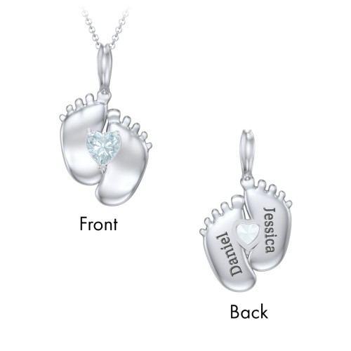 Engravable Baby Feet Birthstone Pendant