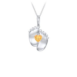 Engravable Baby Feet Birthstone Pendant in 925 Sterling Silver with Citrine