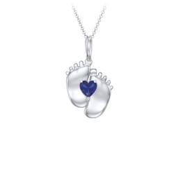 Engravable Baby Feet Birthstone Pendant in 925 Sterling Silver with Blue Sapphire