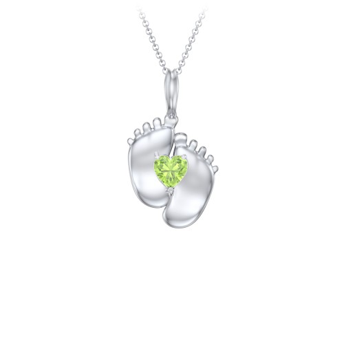Engravable Baby Feet Birthstone Pendant – Sterling Silver with Peridot