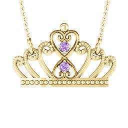 Charming Crown Necklace in 10K Solid Yellow Gold with Amethyst