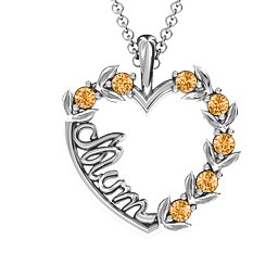 Mum's Heart of Love Pendant in 925 Sterling Silver with Citrine