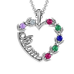 Mum's Heart of Love Pendant in 925 Sterling Silver with Amethyst, Cubic Zirconia, Ruby, Emerald, and Blue Sapphire