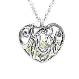 Graceful Mum Heart Cage Pendant With 2-8 Birthstones in 925 Sterling Silver with Peridot, Emerald, Ruby, and Cubic Zirconia