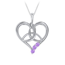 Eternal Love Celtic Trinity Knot Pendant with 1-3 Stones in 925 Sterling Silver with Amethyst, Cubic Zirconia, and Ruby