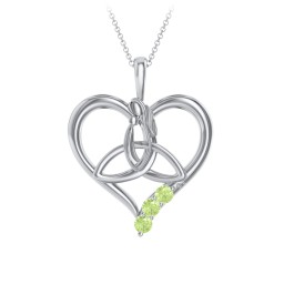 Eternal Love Celtic Trinity Knot Pendant with 1-3 Stones in 925 Sterling Silver with Peridot, Cubic Zirconia, and Ruby