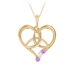Eternal Love Celtic Trinity Knot Pendant with 1-3 Stones in 10K Solid Yellow Gold
