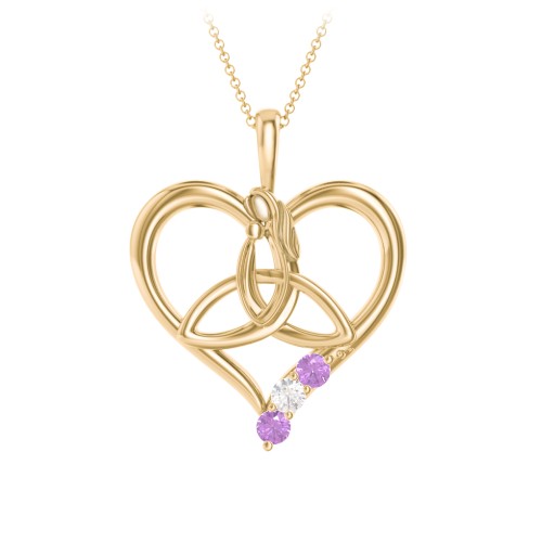 Eternal Love Celtic Trinity Knot Pendant with 1-3 Stones – 10K Yellow Gold with Amethyst and Cubic Zirconia