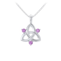 Three Stone Classic Celtic Trinity Knot Pendant in 925 Sterling Silver with Amethyst