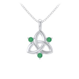 Three Stone Classic Celtic Trinity Knot Pendant in 925 Sterling Silver with Emerald
