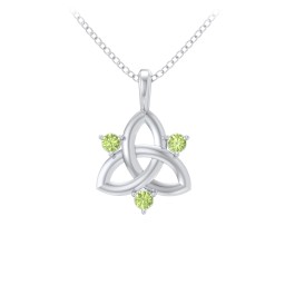 Three Stone Classic Celtic Trinity Knot Pendant in 925 Sterling Silver with Peridot