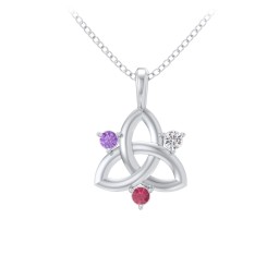 Three Stone Classic Celtic Trinity Knot Pendant in 925 Sterling Silver with Amethyst, Cubic Zirconia, and Ruby