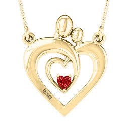 Unconditional Love Family Pendant in 10K Solid Yellow Gold with Garnet
