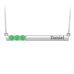 Engravable Family Bar Pendant with 1-5 Gemstones in 925 Sterling Silver with Emerald, Blue Sapphire, and Citrine